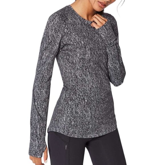 LULULEMON  Extra Mile Long Sleeve Activewear Top Running Jacquard Black White 4 - Picture 1 of 8